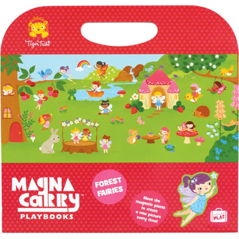 Magna Carry - Forest Fairies-Toys-Tiger Tribe-MAGNA CARRY - FOREST FAIRIES - Bring your own enchanted fairy forest to life with beautifully illustrated woodland creatures and delightful forest fairy folk! Each set is filled with beautifully illustrated woodland creatures and delightful forest fairy folk! Create a new scene every time you play. Then when you are finished, pack up is super fun with the ‘match the magnet pieces’ puzzle on the case! Job done. Each set comes with 2 sheets of press out magnets an