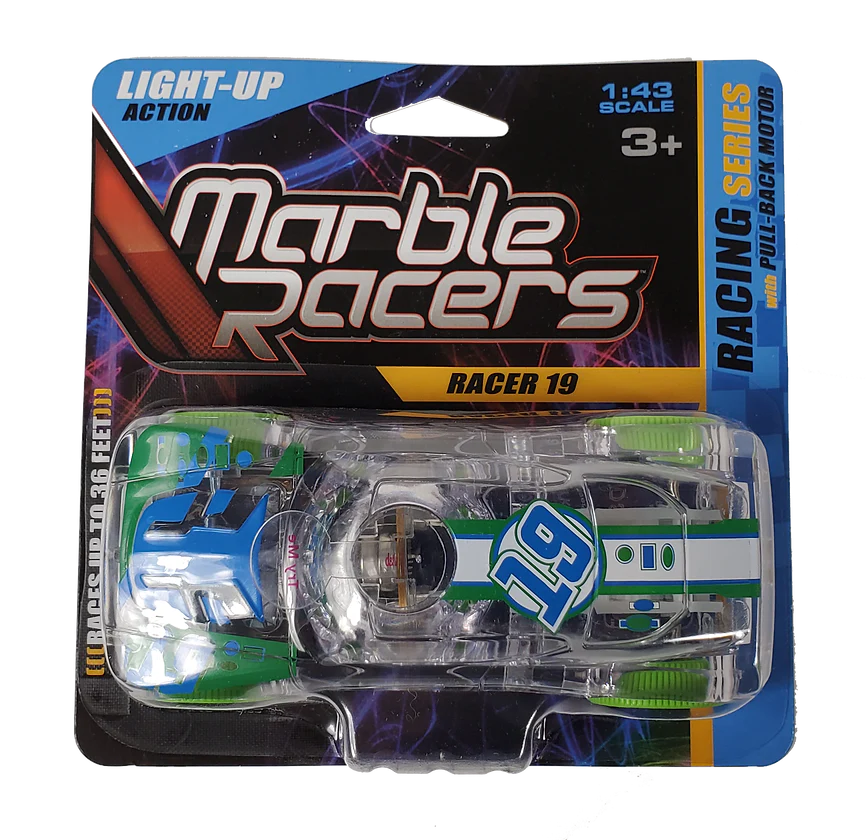 MARBLE RACER BLISTER PULLBACK RACING SERIES GREEN AND BLUE Kidz Toys