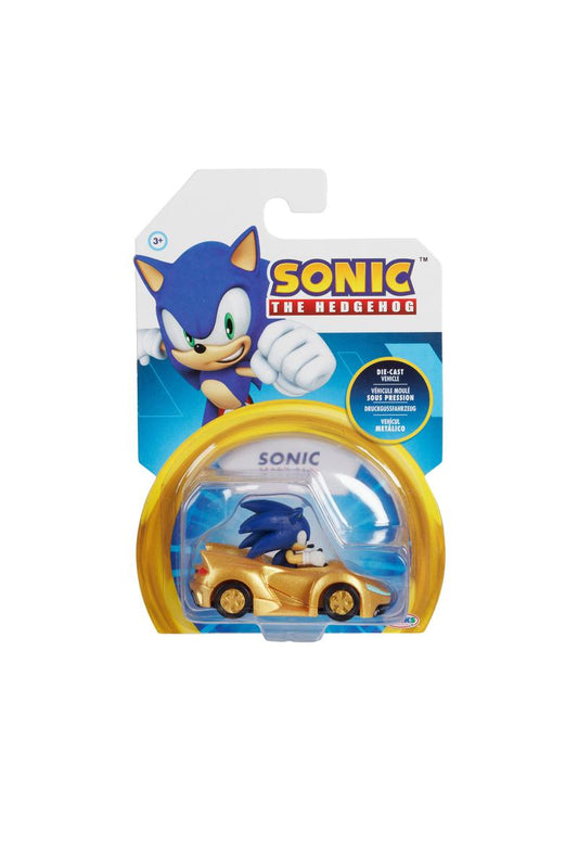 A packaging of a Sonic diecast racer toy vehicle with the character Sonic the Hedgehog depicted on it.