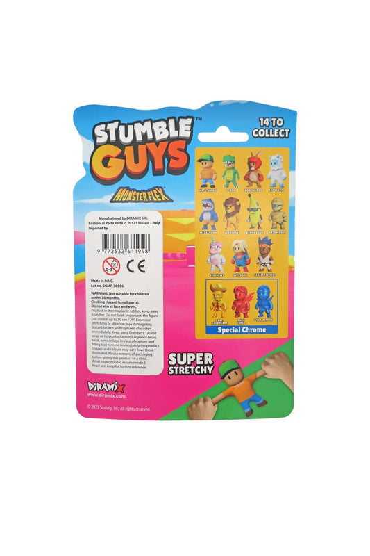 Packaging of Stumble Guys Monster Flex toy figures featuring a pink background with illustrations of various cartoon characters and the text 'Collect them all!'.