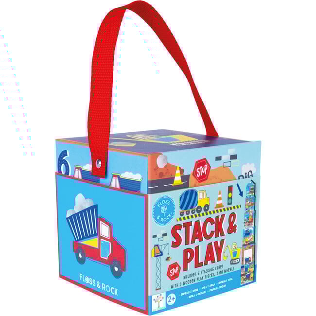 Children's educational toy set packaging with colorful design and red handle.