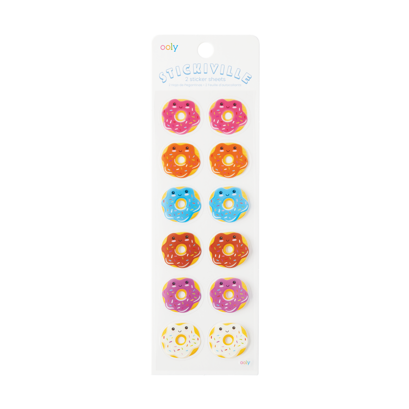 A sheet of colorful donut-shaped stickers from the Stickiville collection.