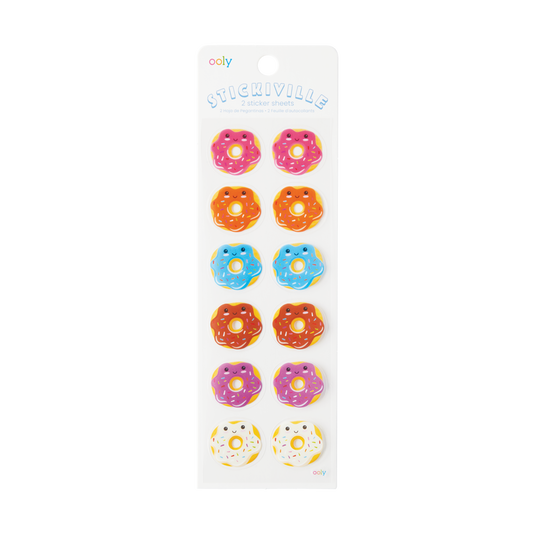A sheet of colorful donut-shaped stickers from the Stickiville collection.
