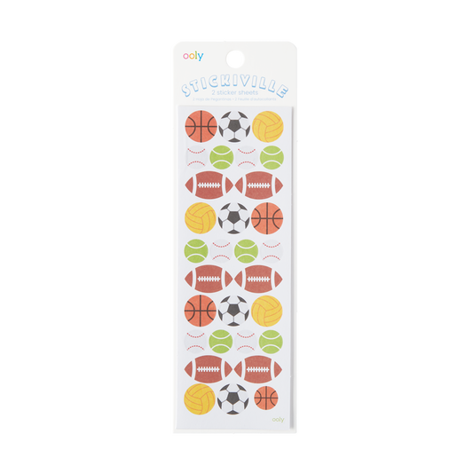 A sheet of colorful sports ball stickers from the Stickiville collection.