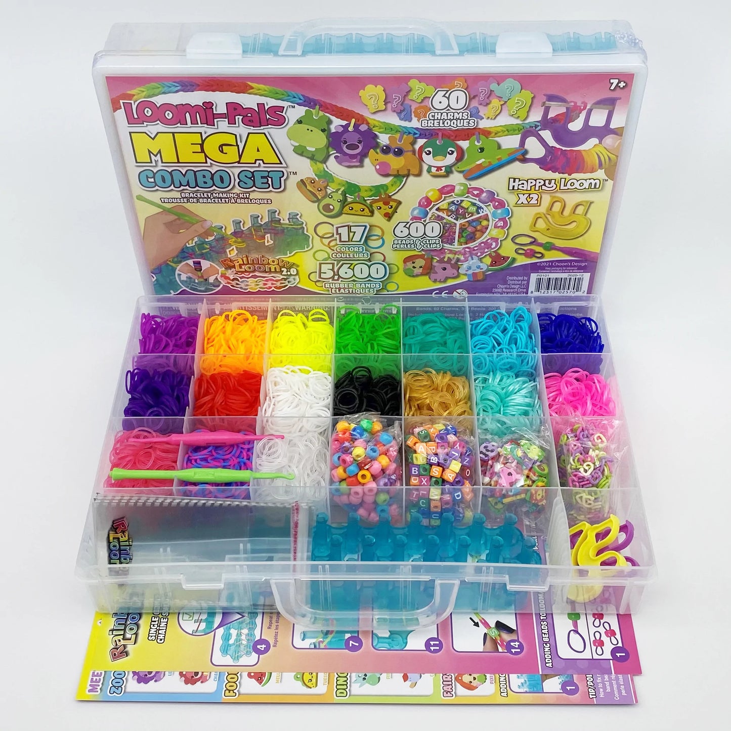 Loomi-Pals Mega Combo-Toys-Choon'S Design-This Loomi-Pals Mega Combo Set includes the following items: Rainbow Loom 2.0 Loom 2 NEW Happy Looms 2 plastic hooks 2 color instruction sheets 5600 pcs bands in 17 color assortments (colors may vary from picture) 300pcs C-clips 60 Loomipal Charms 300 assorted beads large plastic organizer case 12 gift bags-Kidz Toys