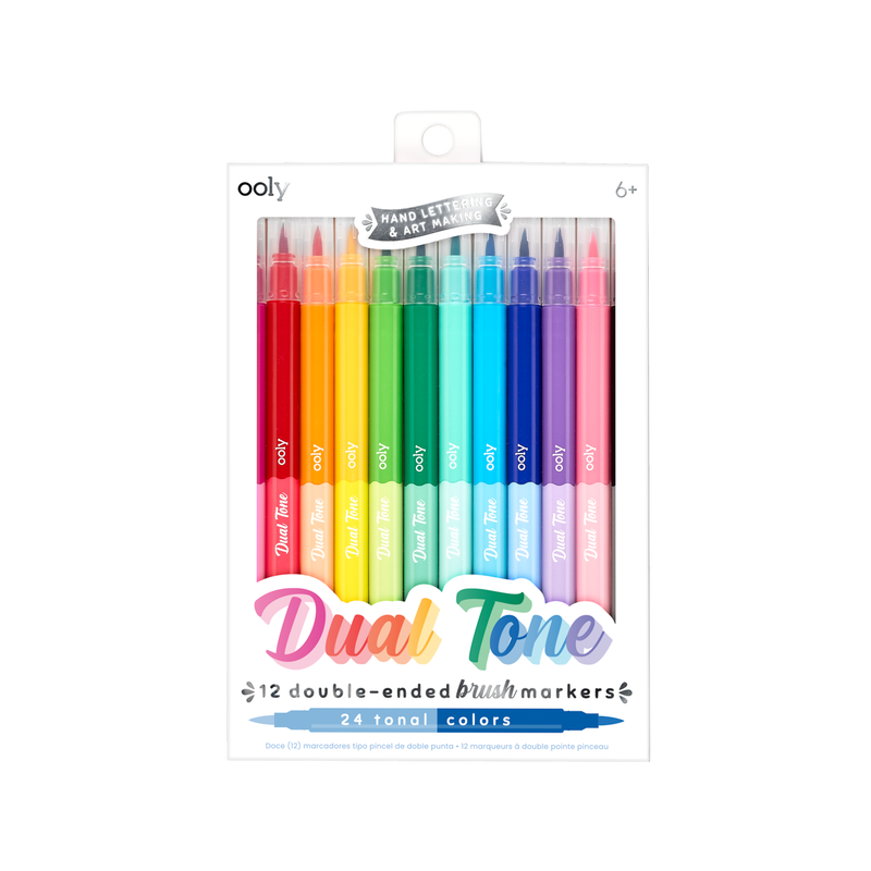dual tone double ended brush marker - set of 12/24 colors