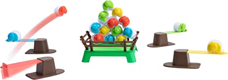 Heap-O-Sheep Games-Toys-Fat Brain Toys-How well can you operate a sheep-apult? Forget sheep-herding and discover the thrill of sheep launching! Use your springboard to launch sheep onto the hook-and-loop field; Get them all in the field first to win! Great for ages 6 and up; Perfect for game night; High-quality construction, exceptional gameplay Encourages fine motor skills, spatial reasoning, hand-eye coordination, concentration, quick thinking Includes paddock, 16 sheep in 4 colors, 4 springboards; Paddoc
