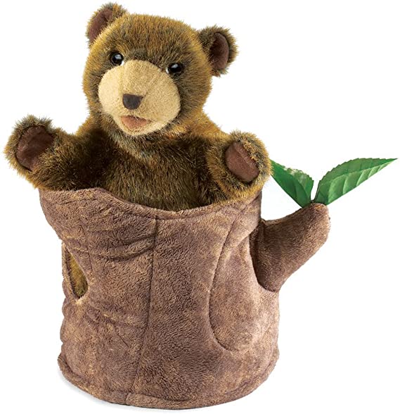 BEAR IN TREE STUMP, bear puppet, kids puppet