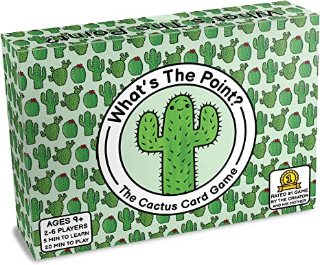 The product image shows the packaging of 'What's The Point Card Game', featuring a cactus design with multiple cacti illustrated in green on a white background.