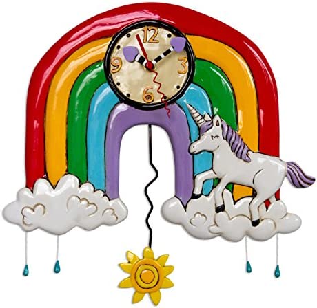 Allen Designs "Rainbows & Unicorns" Whimsical Pendulum Wall Clock
