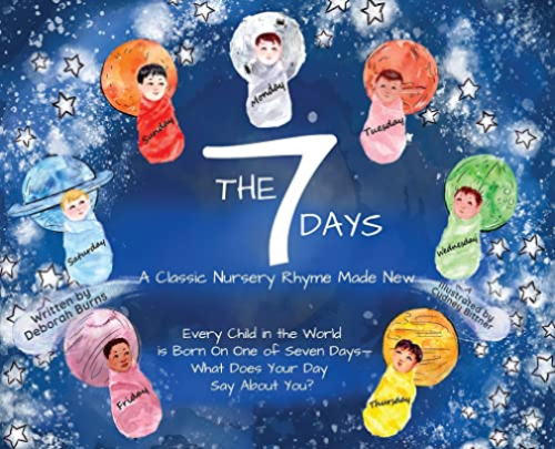 Cover of 'The 7 Days Book' featuring illustrations of children with different colored hair and clothing, each labeled with a day of the week.