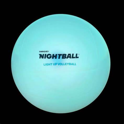 VOLLEYBALL White Volleyball Nightball-Sports Toys-Tangle-Play volleyball at night with the Nightball Light Up Volleyball from Tangle Sportz. Designed for ages 8 years and older, this pulse-power performance volleyball features auto activated lights that will turn on when tapped. Water resistant ball makes this perfect for pool or beach play; features 2x double LEDs for maximum brightness; requires six LR44 (357) button cell batteries (batteries are included)-Kidz Toys
