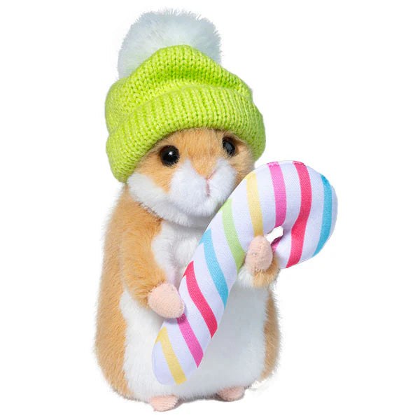 Hamster with Winter hat and candy cane