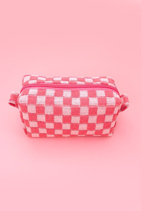 Checker Makeup Cosmetic Pouch Bag Hot Pink, Makeup Bag, Pink Pouch

