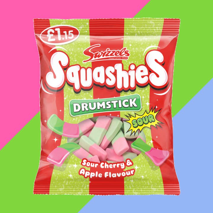 Swizzels Drumstick Squashies Sour Cherry & Apple Flavour Bag, Swedish Candy, Swiftie Candy, Candy