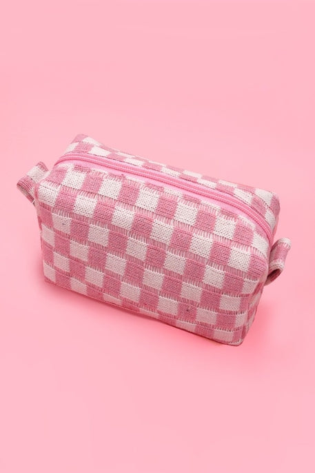 Checker Makeup Cosmetic Pouch Bag Pink, Makeup bag, Checkered bag