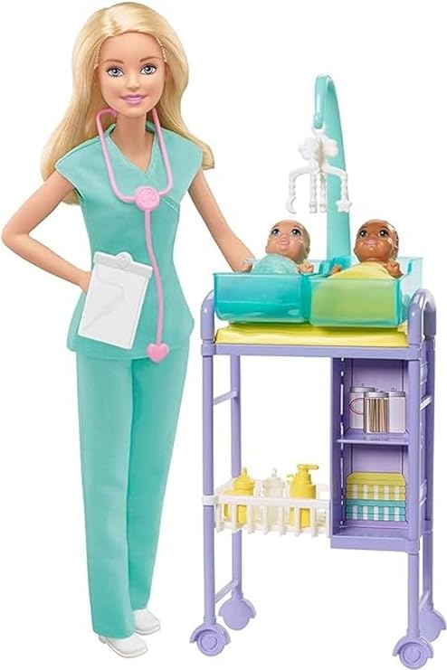 Barbie Careers Doll & Playset, Baby Doctor Theme with Blonde Fashion Doll, 2 Baby Dolls