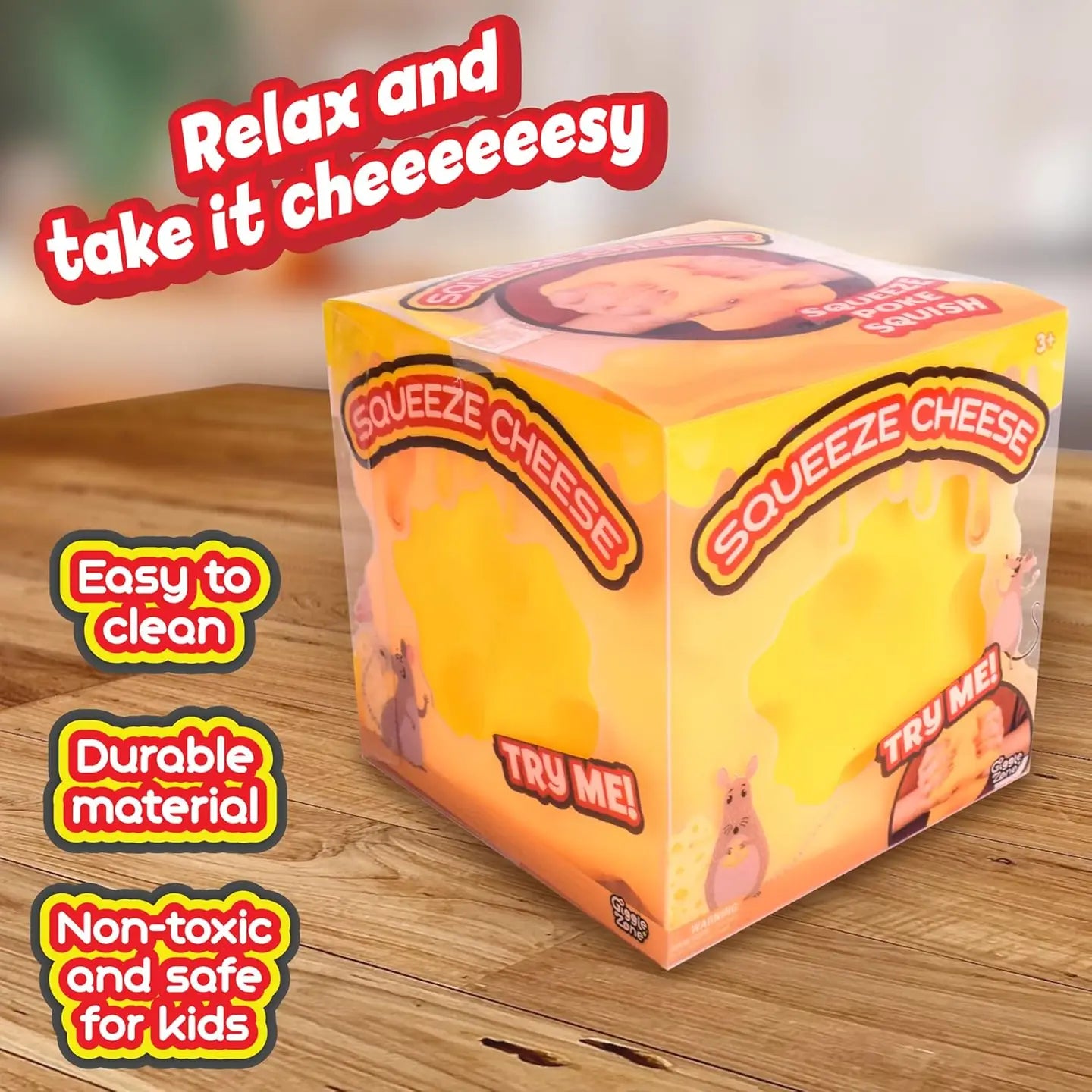 Giggle Zone Squeeze Cheese Block 4.25" Sensory Toy