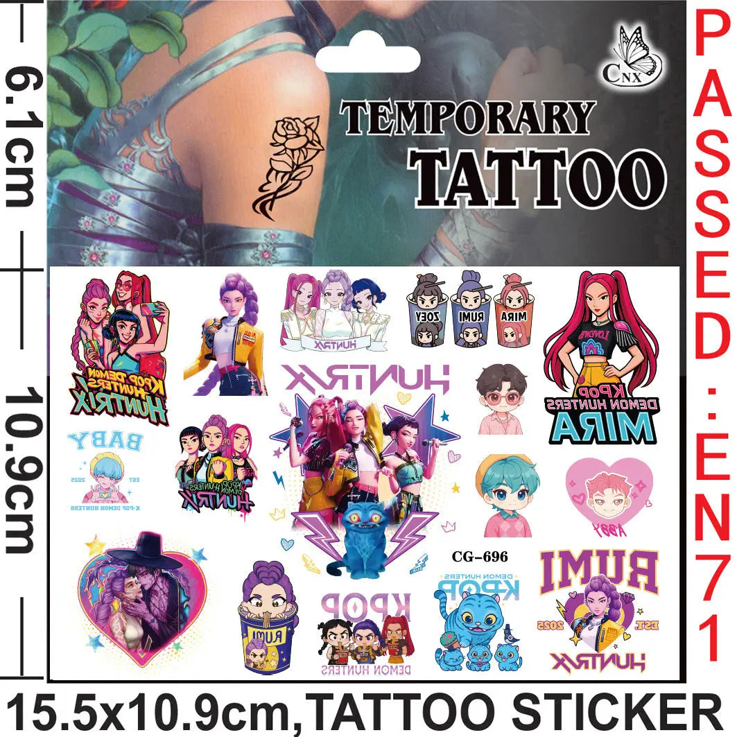 K-Pop Demon Hunters Cartoon Temporary Tattoo Sheets For Kids