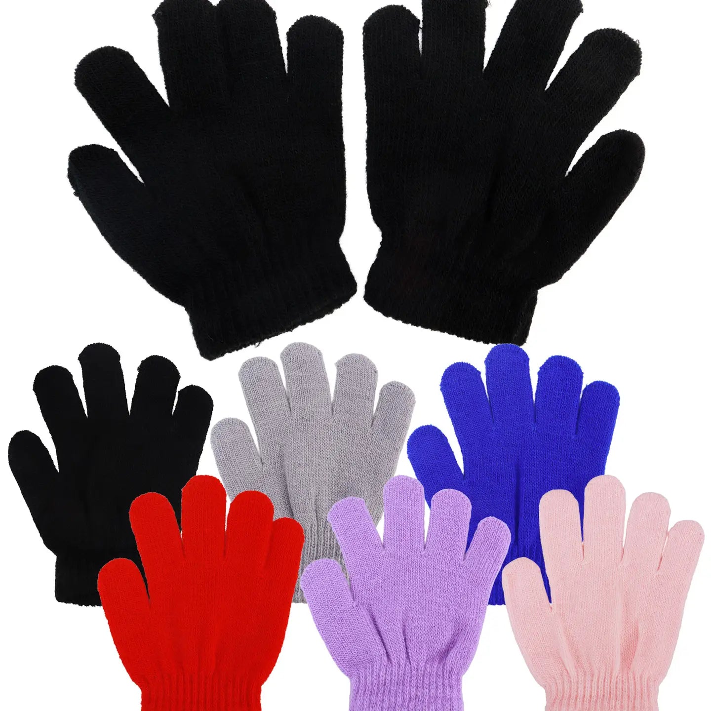 Kids Solid Ribbed Elastic Cuffed Gloves