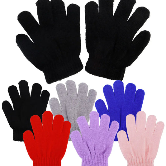Kids Solid Ribbed Elastic Cuffed Gloves