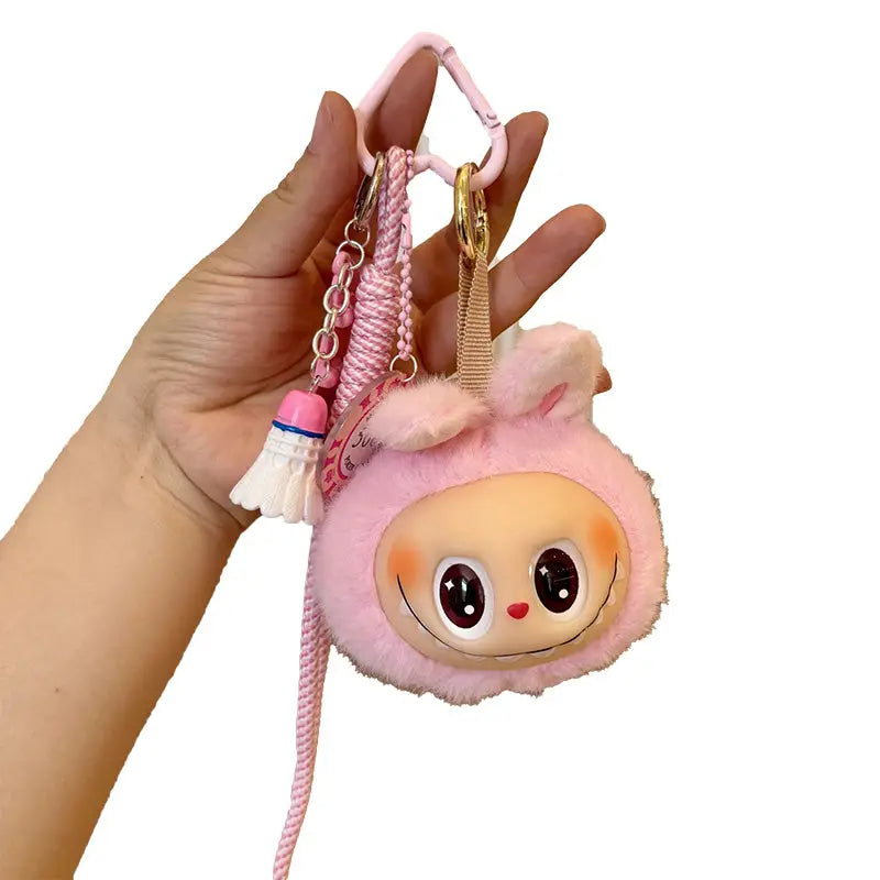 Labubu Head Pink Plush Keychain Cute Bag & Car Key Accessory