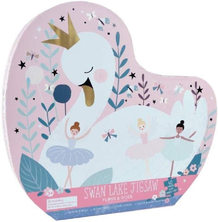 Swan Lake themed jigsaw puzzle box with swan and ballerina 